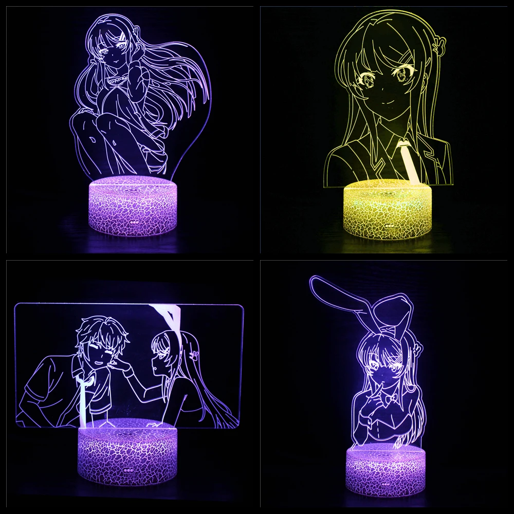 

Японское аниме Waifu Mai Sakurajima, светодиодный ночник, украшение для спальни, украшения, кролик, девочка, сенпай, 3D светильник, подарок для девочки