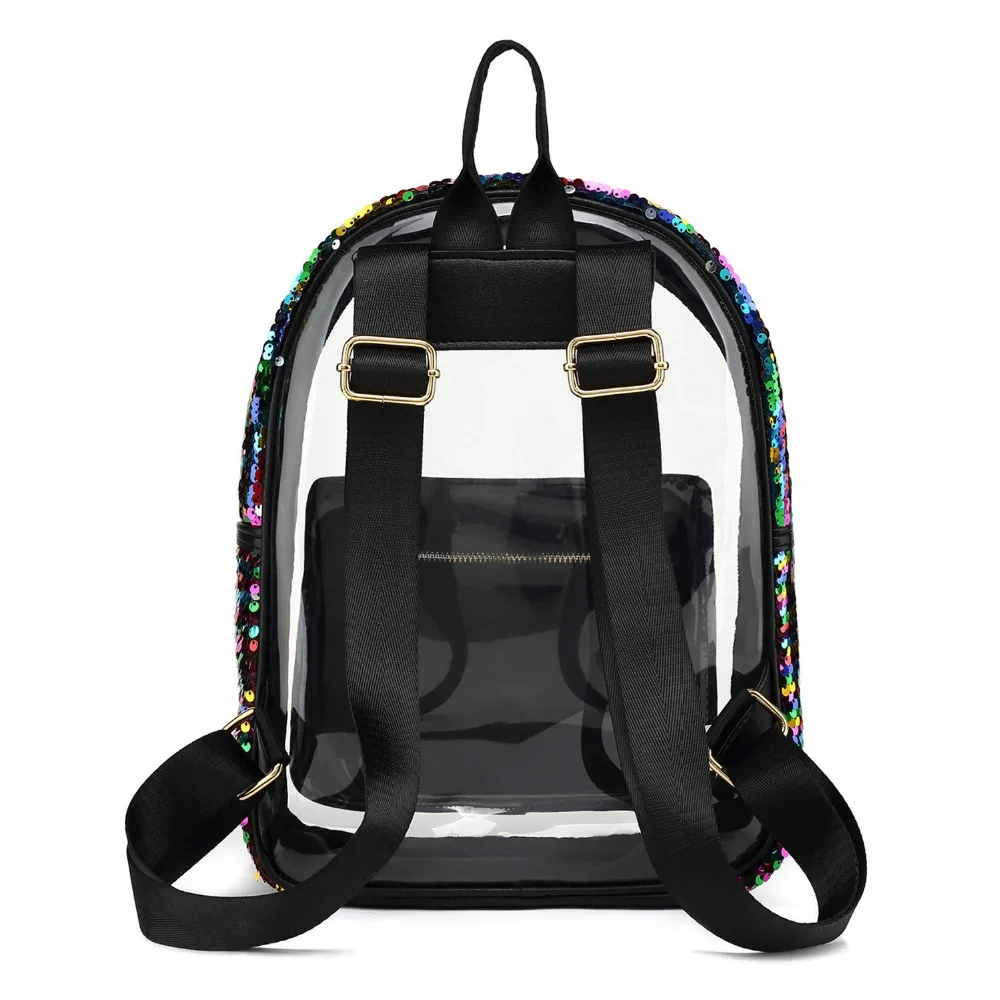 Женский прозрачный черный рюкзак Модный женский с блестками Летний милый для