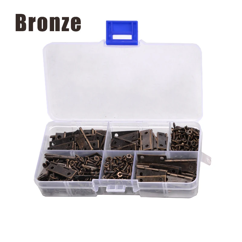Bronze 100 шт. мини-петли 24 мм* 16 мм и 400 шт. винты(бронза/золотистый) с пластиковой коробкой, миниатюрные мебельные шкафы мелкие петли - Цвет: Bronze