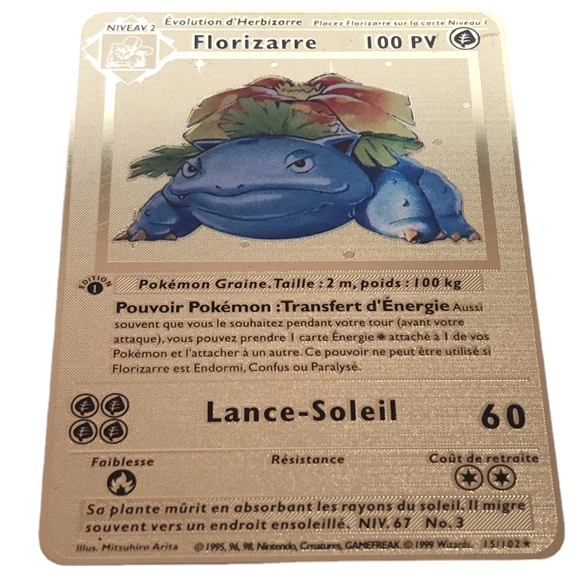 

Pokemon Metal Card Pikachu French Version Fire-breathing Dragon Gold Vmax Card Game Collection Card Gift for Children Toys