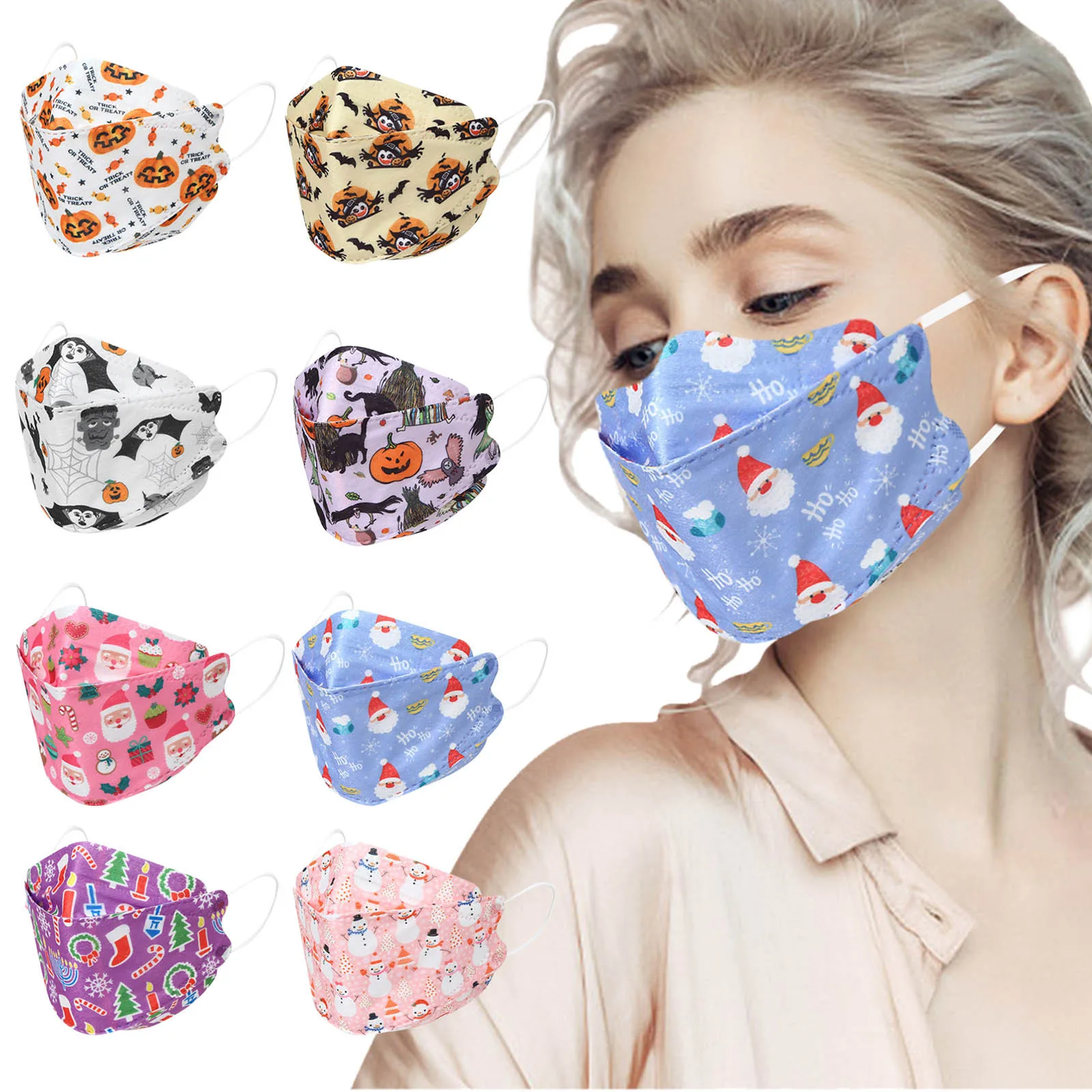 

10pc Women Protective Face Mask Halloween Xmas Christmas Mask 4-layer Breathable Protection Mask For Adult Earloop Bandage