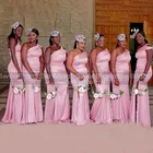Розовые платья подружки невесты на одно плечо 2021, Африканское женское длинное платье без рукавов для выпускного вечера, свадебное платье для вечеринки, Vestido De Fiesta De Boda