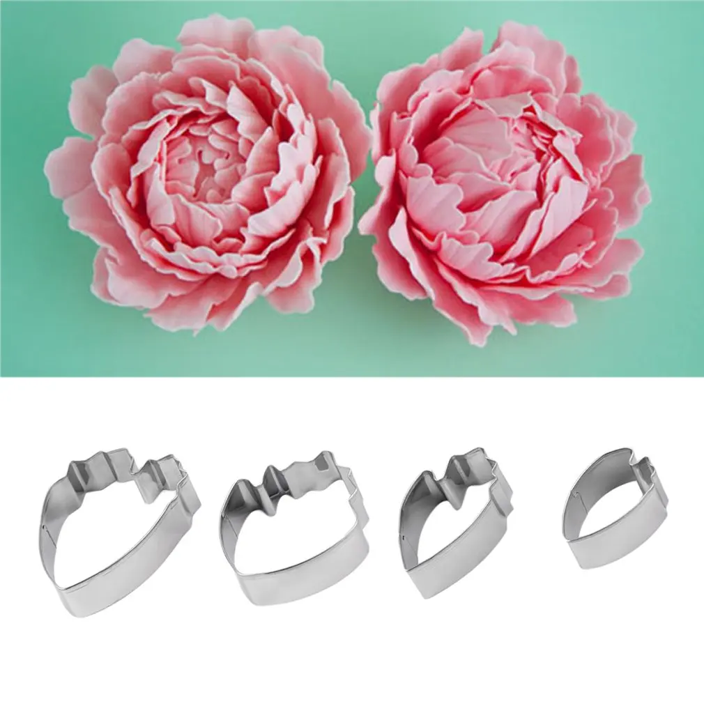 4pcs/set Fondant Cake Decoration Floral Petal Petals Cutter Flower Mold Peony Stainless Steel Decorating Tools FreeShipping | Дом и сад