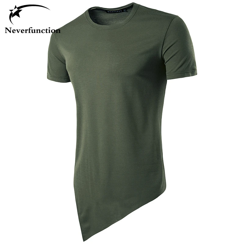 Неровный подол сплошной цвет Мужская футболка с коротким рукавом волна новая