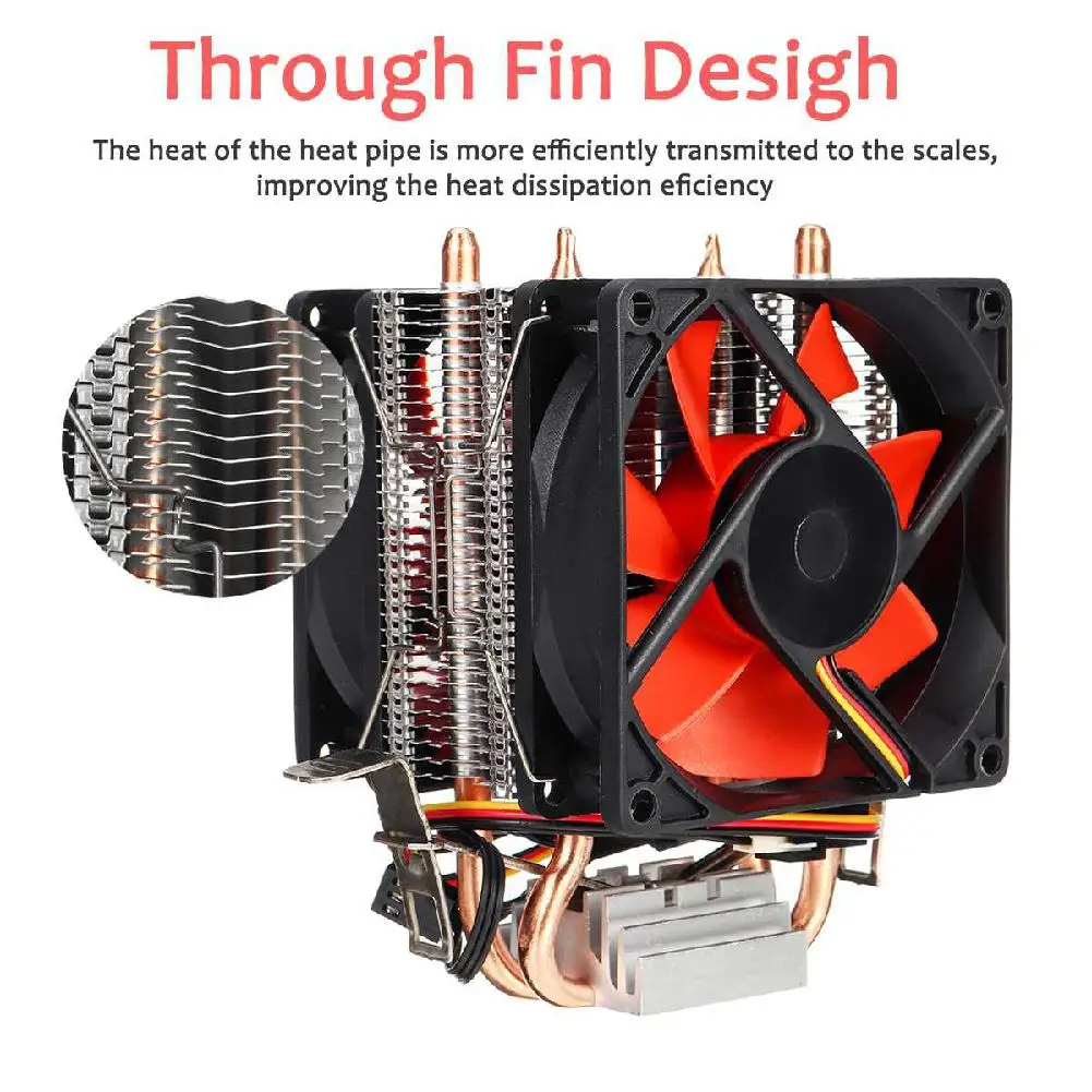 

HobbyLane Double CPU Cooler Fan Air Cooling Double Copper Tube Strong Geat Dissipation Multiplatform Computer Host Radiator d29