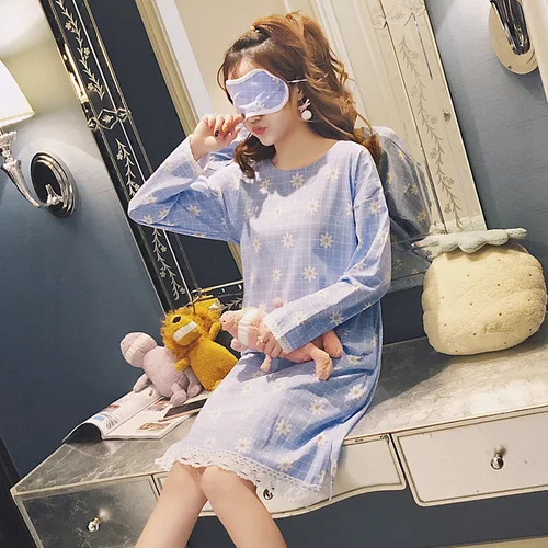 C Q 9122 Good Quality Autumn Winter Warm Full Cotton Nightgown Home Wear Lovely Nightgowns for Women Loose Girl Sleepwear Nightgown - Цвет: C Q 9122