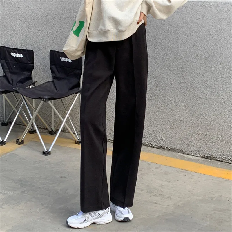 

OL Minimalist High Waist Wide Leg Woolen Pants Women New Autumn Winter Work Solid Casual Pants Straight Suit Trousers