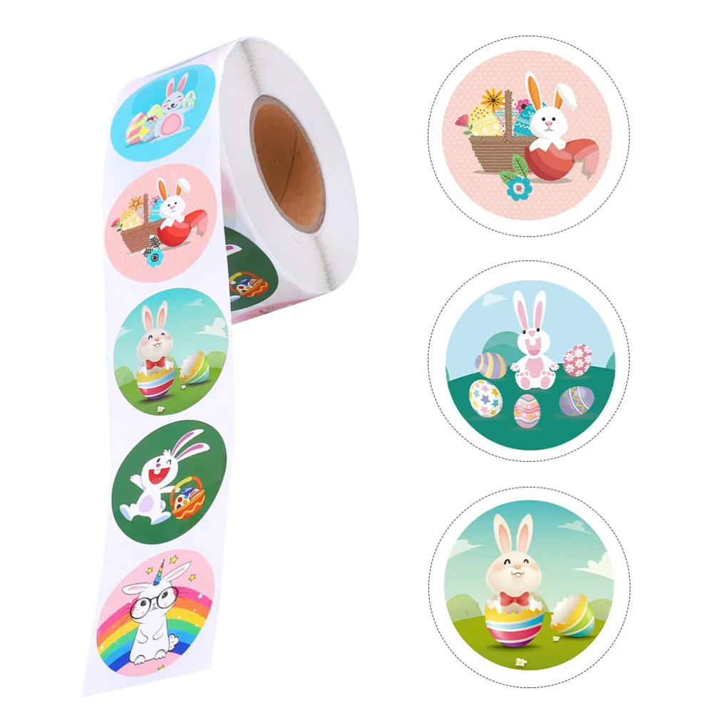 

1 Roll/500pcs Easter Theme Gift Wrapping Stickers Easter Bunny Sealing Stickers