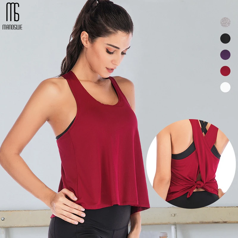Manoswe женская бордовая Спортивная майка с перекрестной спинкой 2019 новая