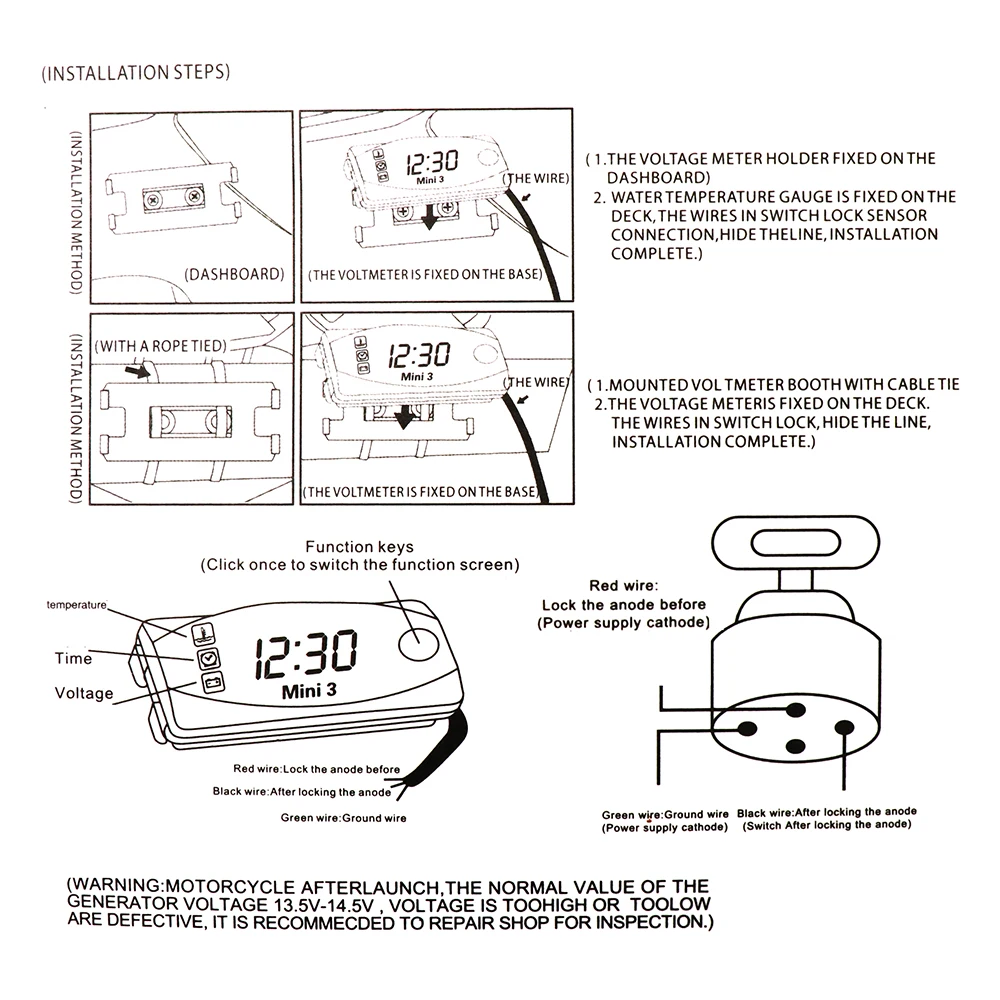 Alconstar Универсальный мотоцикл Мульти Функция 3 в 1 мини Цифровой Воздушный