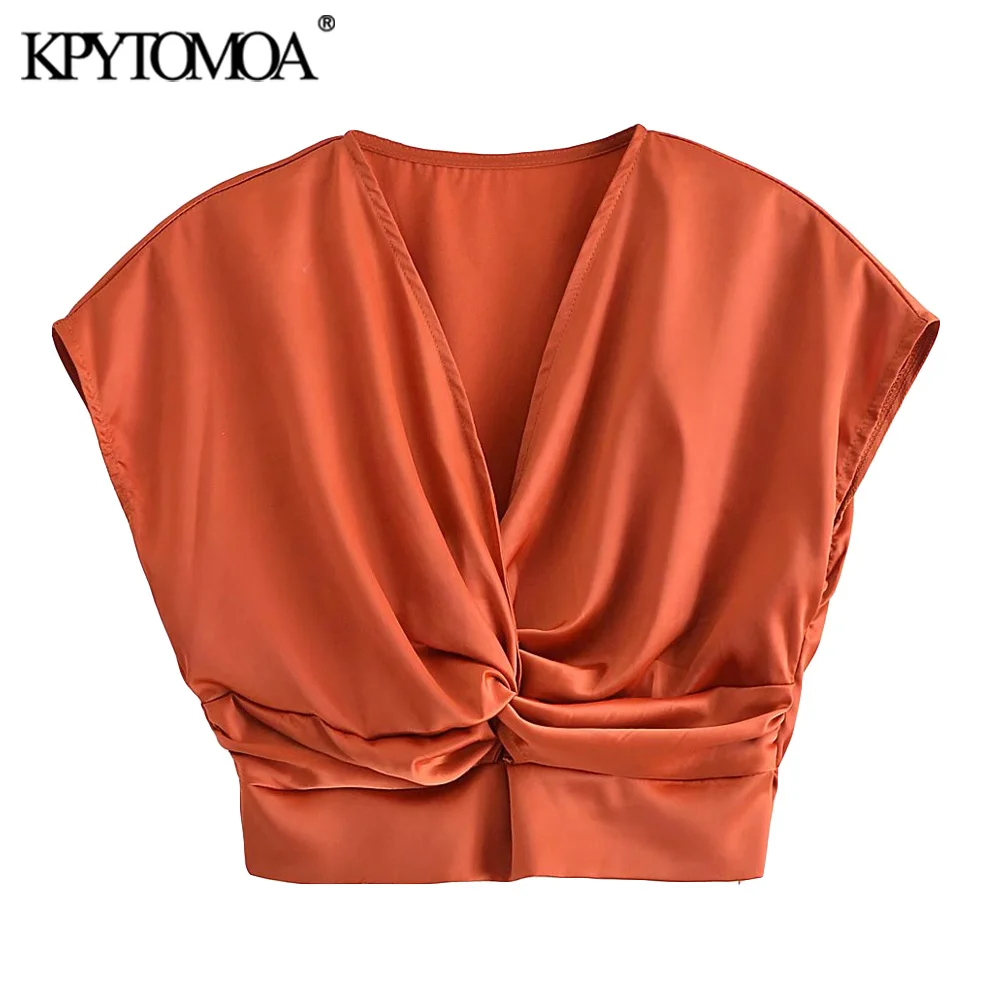 

KPYTOMOA женские модные Уютные укороченные блузки с узлом Винтажные эластичные рубашки с боковой молнией женские блузы шикарные топы