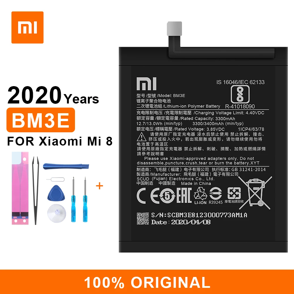 Оригинальный аккумулятор для телефона Xiao Mi BM3E Xiaomi 8 Mi8 M8 сменный 3400 мАч