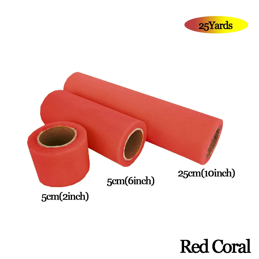 RED CORAL Фатиновая юбка-пачка из органзы в рулоне 5 см, 15 см, 25 см, розовый, синий цвет, Тюлевая юбка-пачка из органзы, вечерние украшения для девочек 25 лет - Цвет: RED CORAL