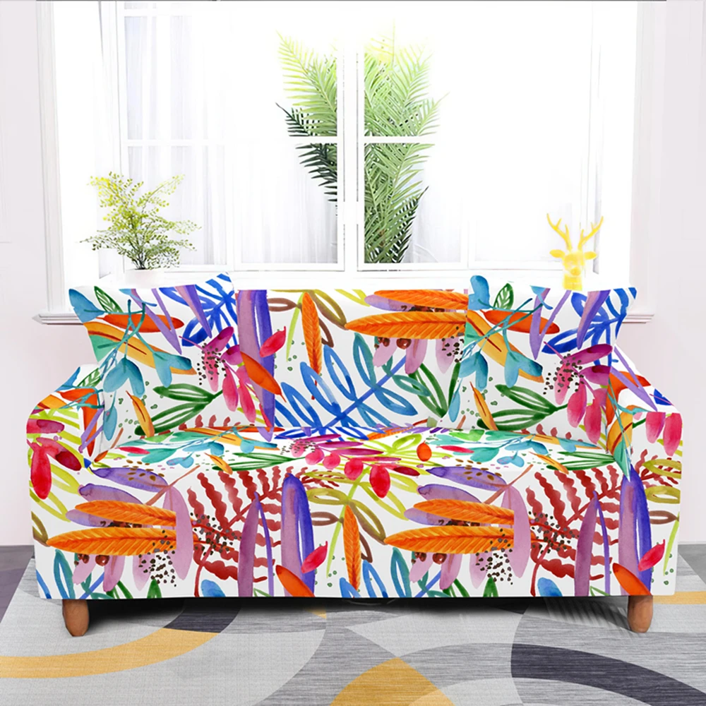

Beautiful Color Leaves 1/2/3/4 Seat Sofa Cover For Living Room L Shape Elastic Stretch Slipcover Protector Corner Couch Covers