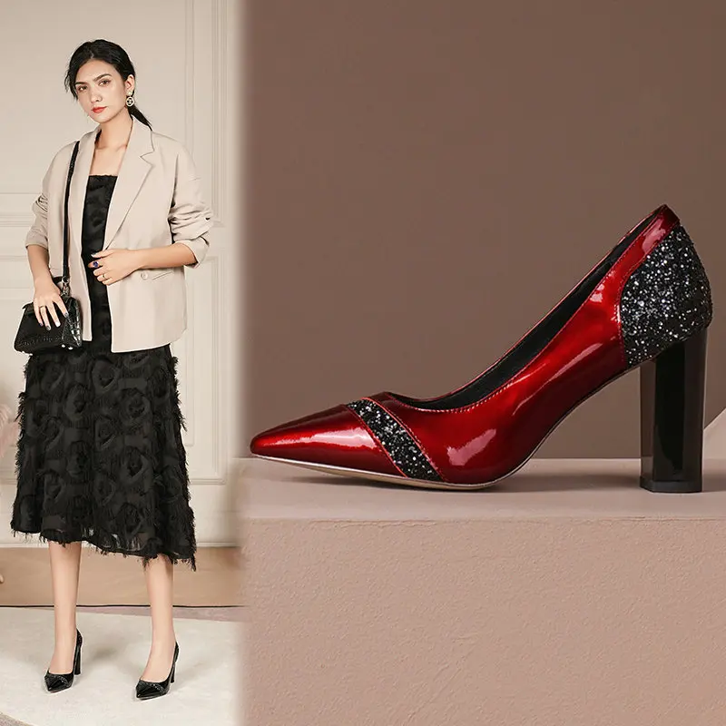 

Newest Party Office Lady Shoes Woman Concise Genuine Leather poined Toe Women's Shoes Summer Autumn High Heels Pumps