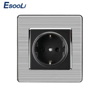 eu standard wall socket luxury power outlet stainless steel brushed silver panel electrical plug