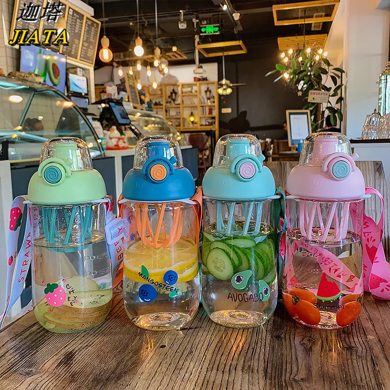 

Adult Sports Bottle Large-capacity Elastic Cover with Lock Student Plastic Cup Campus Portable Strap Tritan Space Water Cup