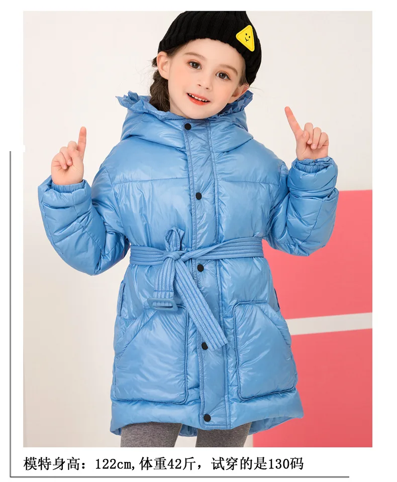 

2019 Winter New Children Hooded Down Jacket Fashion Warm Girls Outerwear Modis Kids Down Jacket For Cold Weather Y2056 With belt