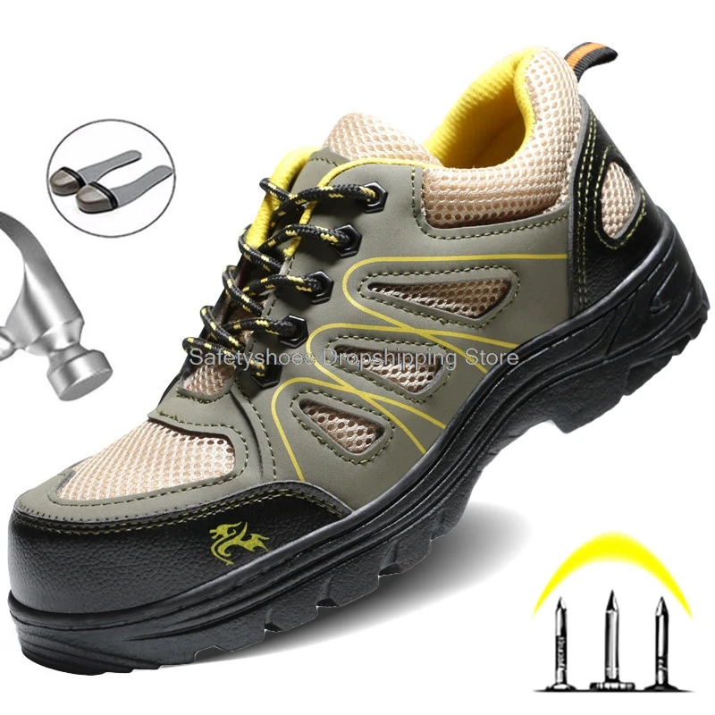 

steel toe safety shoes for men work safety boots breathable anti-puncture work sneakers male protective footwear working shoes