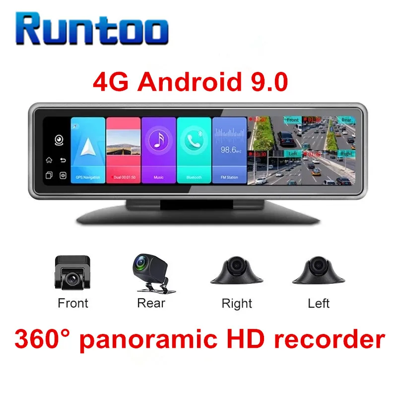 Видеорегистратор автомобильный на Android 9 0 4G 360 ° 12 дюймов HD 1080P Wi