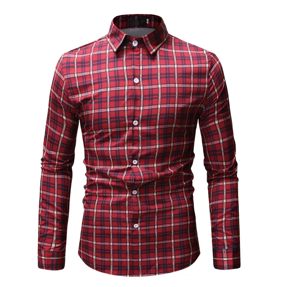 Новинка 2019 осенняя модная брендовая мужская одежда приталенная рубашка с