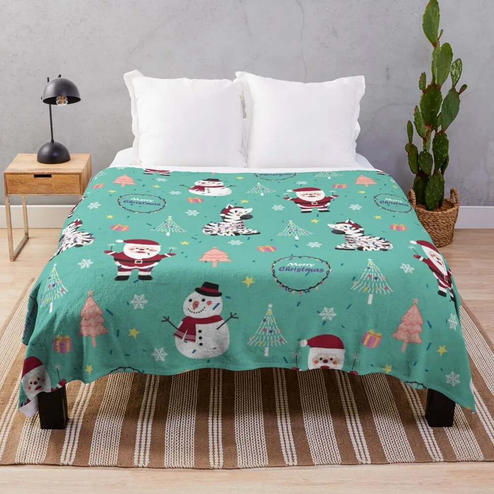 

Cute Zebra and Santa Claus Christmas Pattern Blanket Snowflake Wool Blanket Coral Fleece Bedspread Blankets Portable Blanket