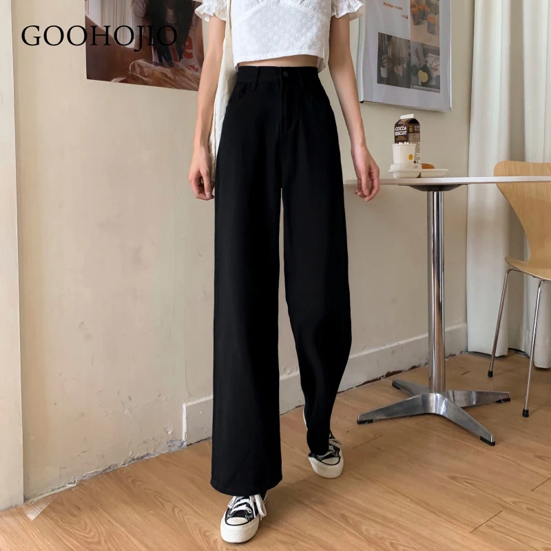 

GOOHOJIO 2021 New Spring and Autumn Straight Cowboy Trousers All-match Chic Jeans Women High Waist Wide Leg Pants for Women
