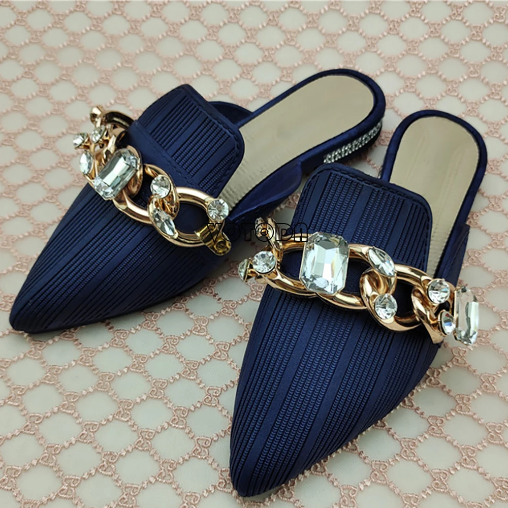 

Шлепанцы Mulle женские с металлической цепочкой, роскошные брендовые сандалии, сланцы, Повседневная Уличная обувь на плоской подошве, заостре...