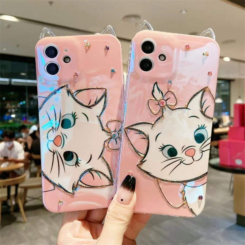 

Cartoon Mary Cat Phone Case With Ears Is Suitable For IPhone 12 11 Pro Max X XR 7 8 Plus Cute Soft Silicone Shockproof Case