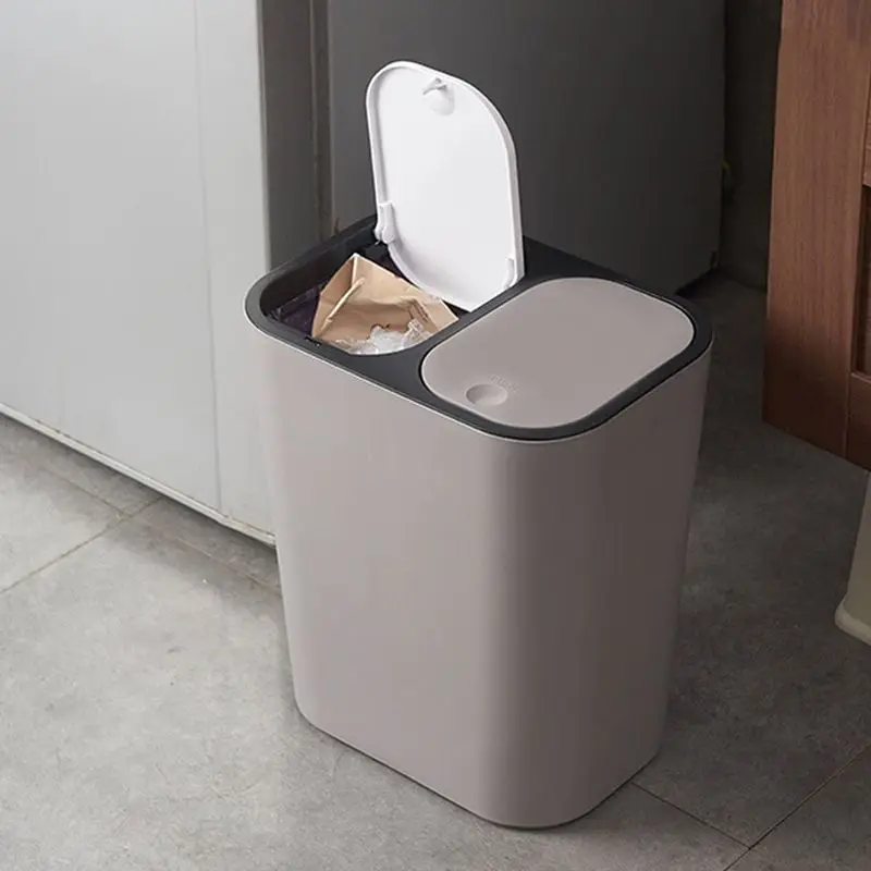 

Bathroom Kitchen Trash Can Garbage Wastebaske Classified Dry and Wet Two-Class Rubbish Bin with Lid