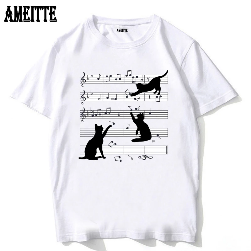Модная мужская футболка с изображением кошки музыкальных нот подарков для