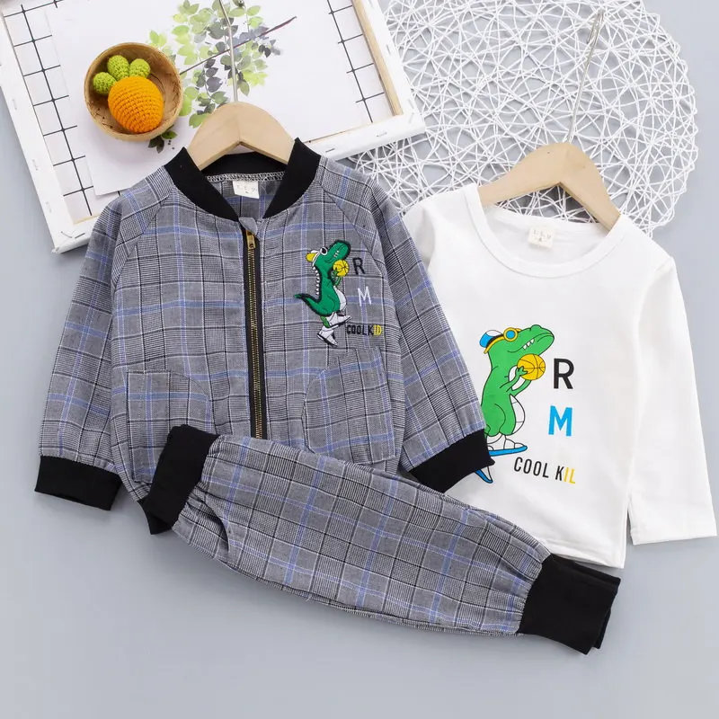 

Spring Autumn Children Clothes Baby Boy Cartoon Plaid Suits Shirts Pants 3Pcs/sets Infant Outfit Kids Fashion Toddler Tracksuits