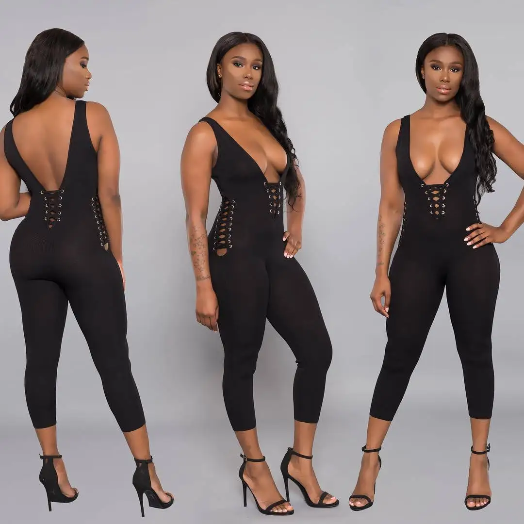 

2021 Summer New Fashion Sexy Solid Color Hollow Slim Jumpsuit one piece jumpsuit
