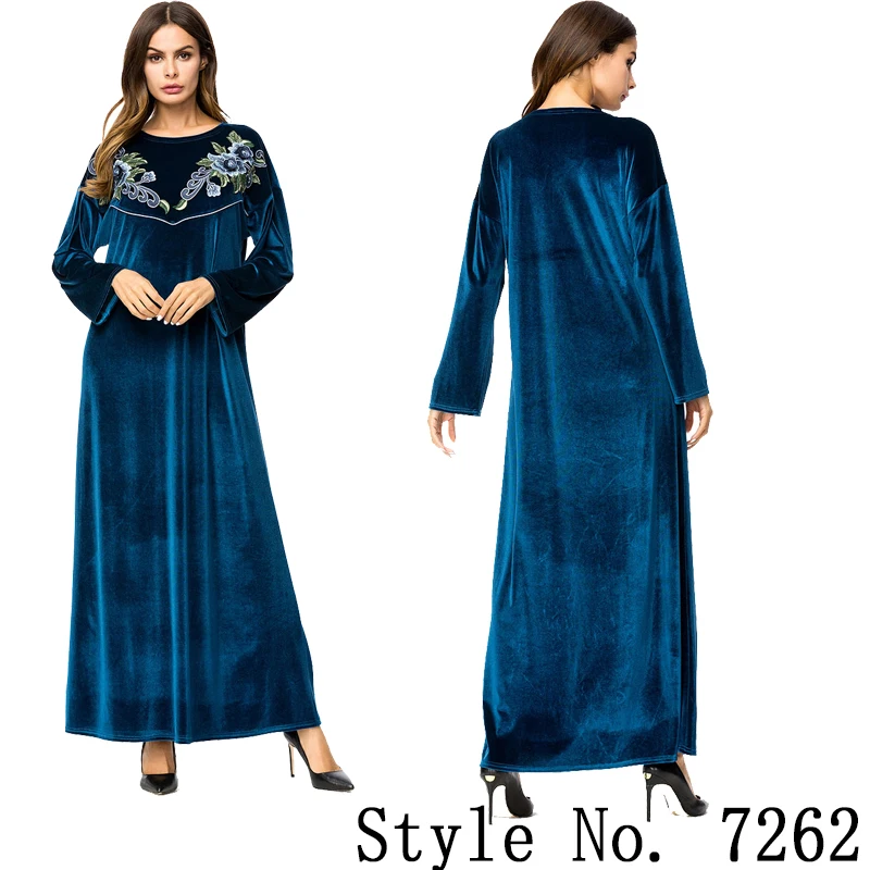 long sleeve dress Мусульманский женский длинный рукав Дубайский хиджаб Макси платье Арабский Кафтан абайя скромный исламский ОАЭ пакистанский Турция кимоно Jalabiya платья - Цвет: long sleeve dress