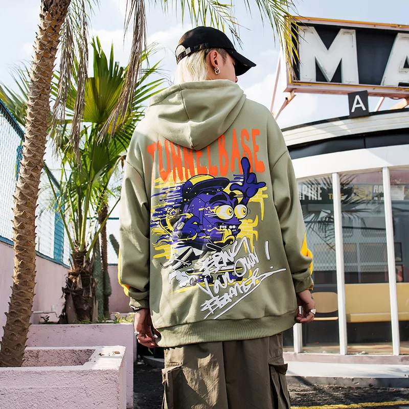 

American street fashion casual sweater high street oversize cartoon graffiti printed hooded sweater man
