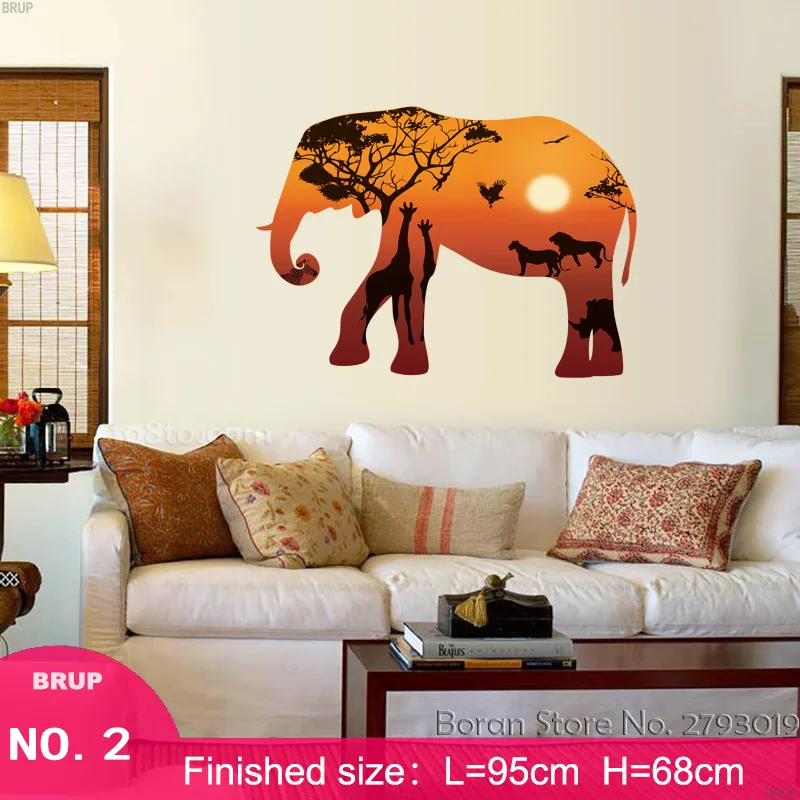 Настенные стикеры большого размера с животными 6 видов слон лев олень медведь