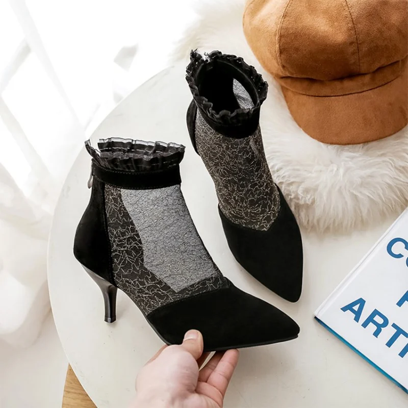 Ботильоны женские летние на молнии сзади с острым носком размер 32-43 | Обувь