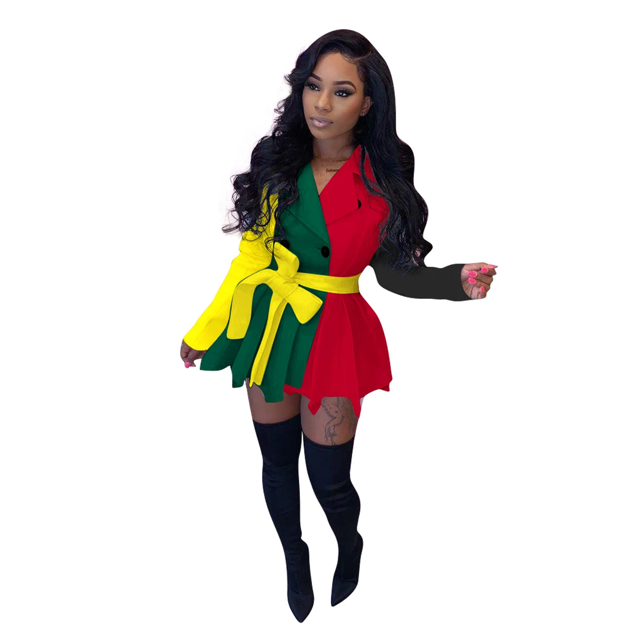 

Cutubly Mini Dress Long Sleeve Button Up Sexy Dress For Women Autumn Patchwork Pleated Party Night Club Dresses