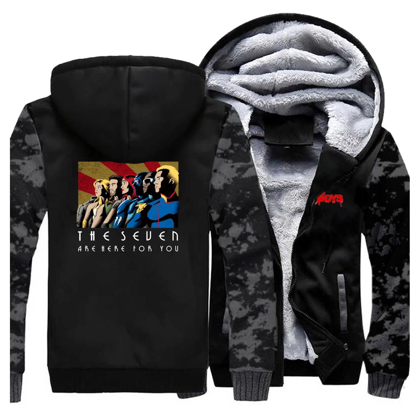 

Creative Pattern The Boys Male Jacket 2019 TV Series Brand Costume For Male Hip Hop Funny Mens Outwear Winter Thick Streetwear