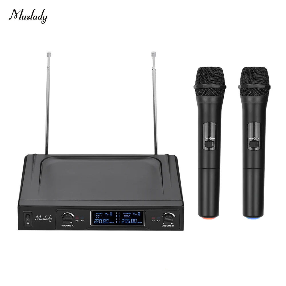 Muslady V1 беспроводной VHF микрофон системы 2 ручные микрофоны и 1 приемник с ЖК
