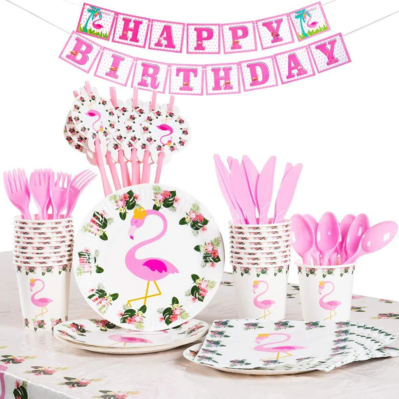 

Фламинго, украшения для дня рождения, гавайская одноразовая посуда, реквизит для фотографий, салфетки, бумажные тарелки, украшения для детс...