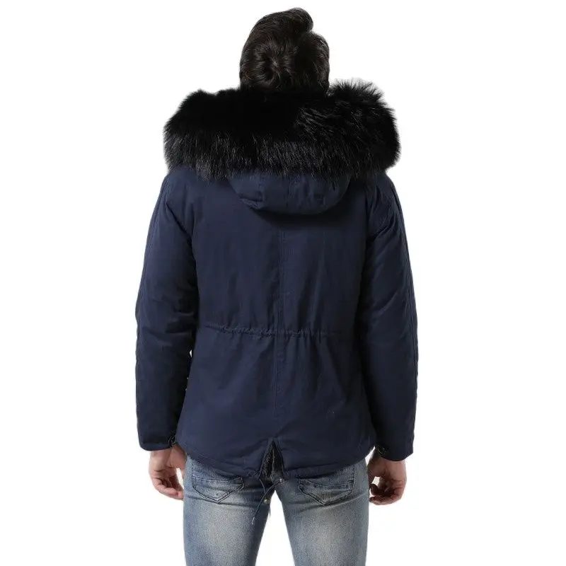 Мужская зимняя куртка синяя модная теплая рабочая одежда ветрозащитная меховая