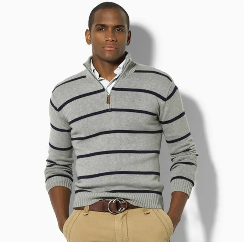 

Men's autumn/winter 2020 Korean version of slender long-sleeved casual sweater men's stripes to thicken to keep out the cold