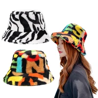 2021 winter cow leopard print faux fur plush bucket hats for women outdoor warm hat soft velvet fisherman cap lady panama