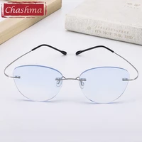 chashma cat eye prescription women eyeglasses gradient lenses optical frames rimless titanium spectacle frame