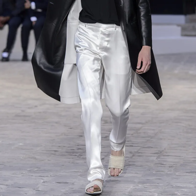 

Summer Men's Satin Thin Smooth White Black Long Trousers Casual Offer Customize