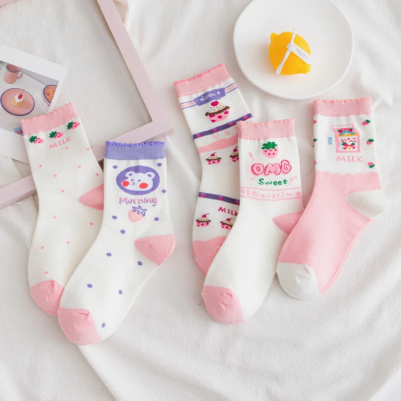 Женские носки осенне зимние женские милые хлопковые трубы средней длины с
