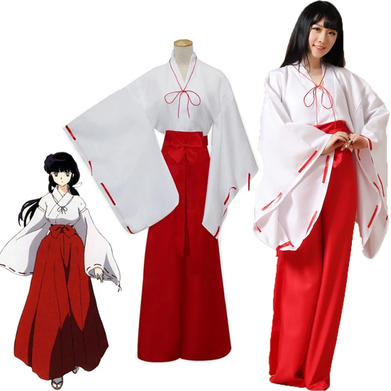 Кимоно для косплея InuYasha Kikyo Miko костюм японской ведьмы женское белое кимоно
