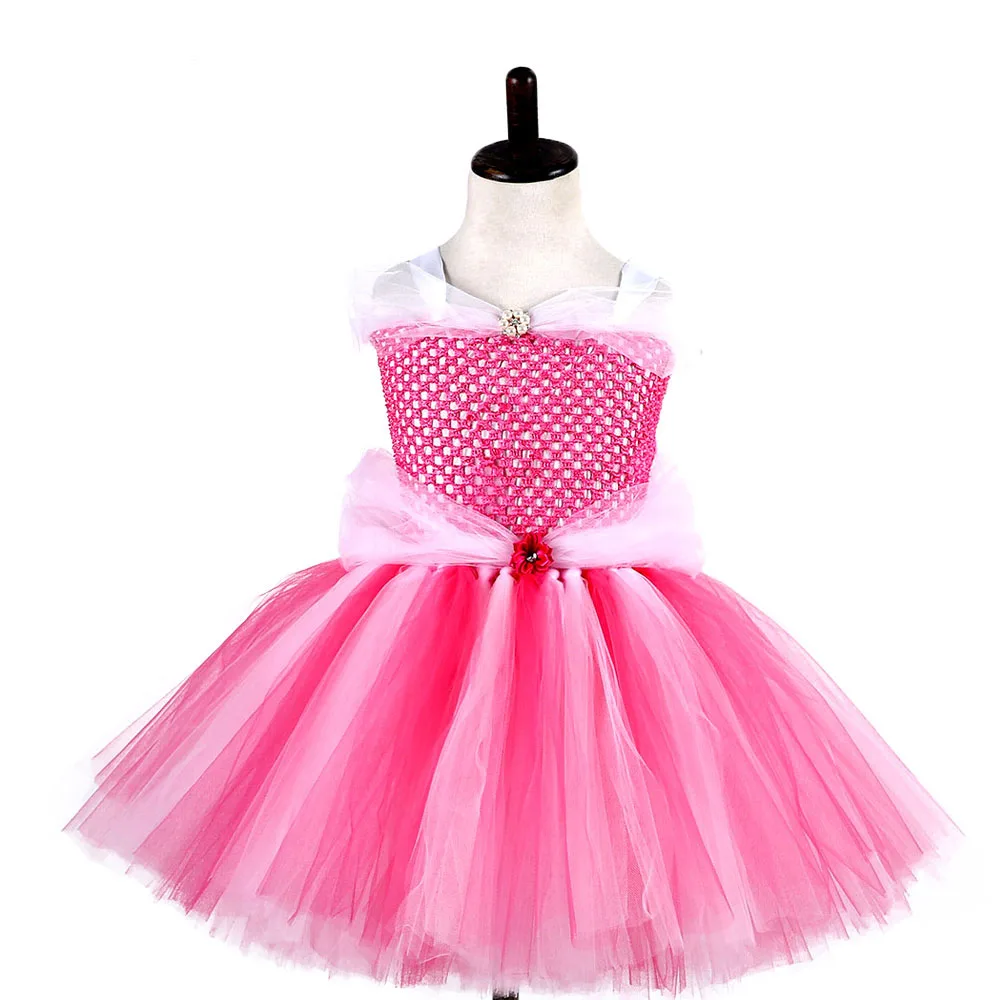 Princess Cinderella Tutu Dress Hot Pink Sleeping Beauty Aurora Birthday Party Cosplay Dresses Halloween Custom for Kids | Детская одежда