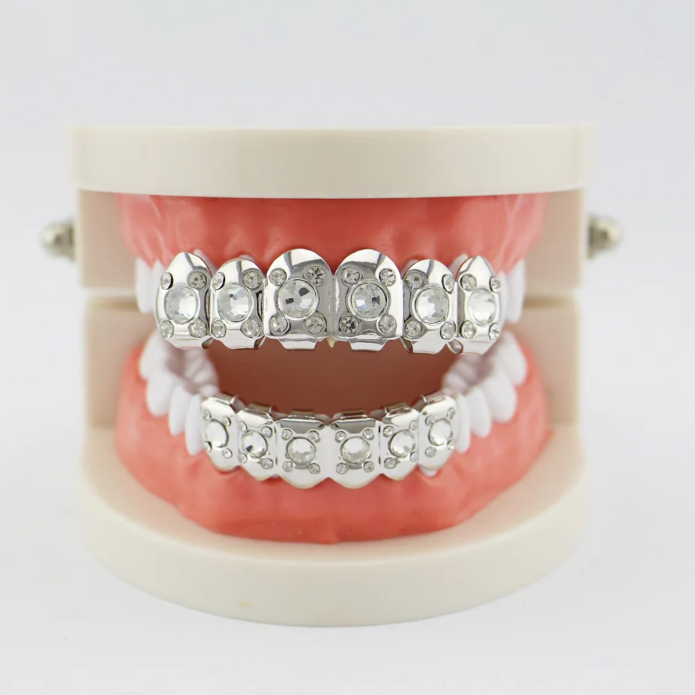 Grillz зубы Мужчины Женщины ювелирные изделия тела Льдом Из хип-хоп большие стразы
